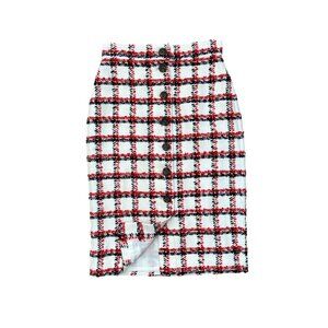 Ann Taylor Petite Red & Blue Tweed Button-Front Skirt NWT - Size 0P